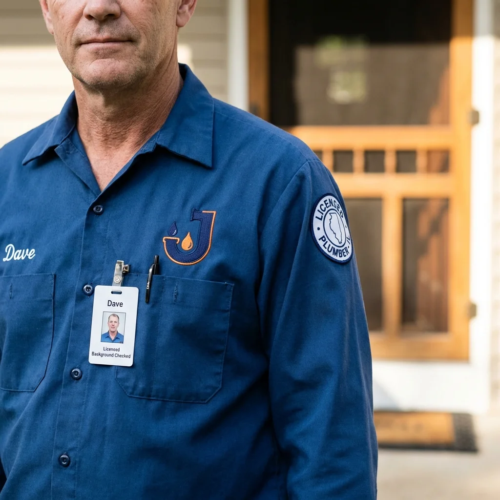Licensed plumber showing ID badge in New Johnsonville, TN