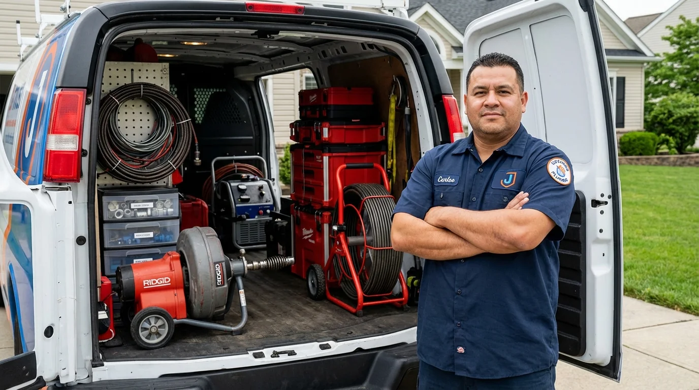 Professional drain cleaning equipment and Johns Plumbing LLC plumber in New Johnsonville
