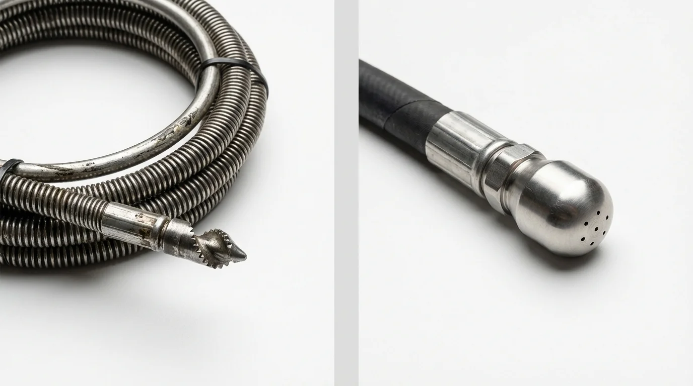 Drain snake cable and hydro jetting nozzle used for drain cleaning in New Johnsonville, TN