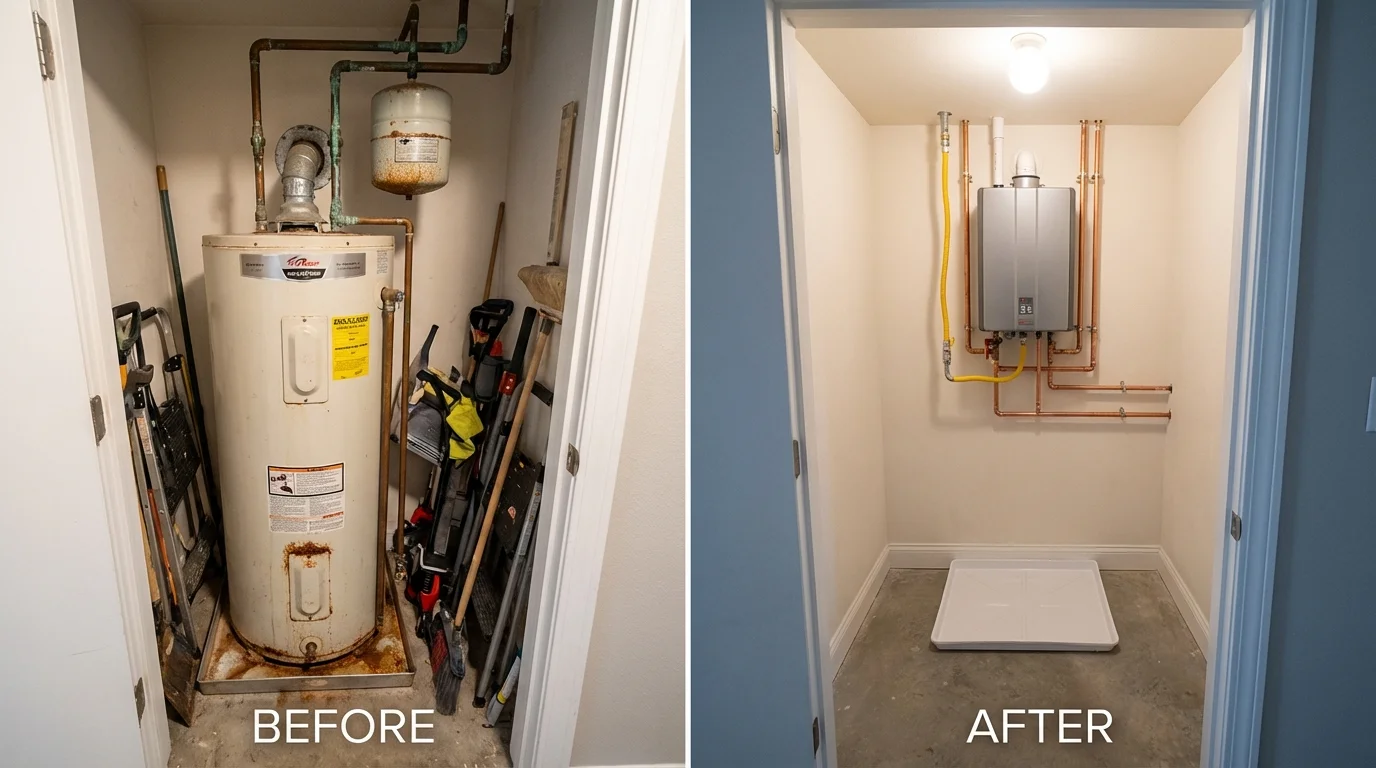 Tank water heater versus wall-mounted tankless unit comparison for New Johnsonville, TN homeowners